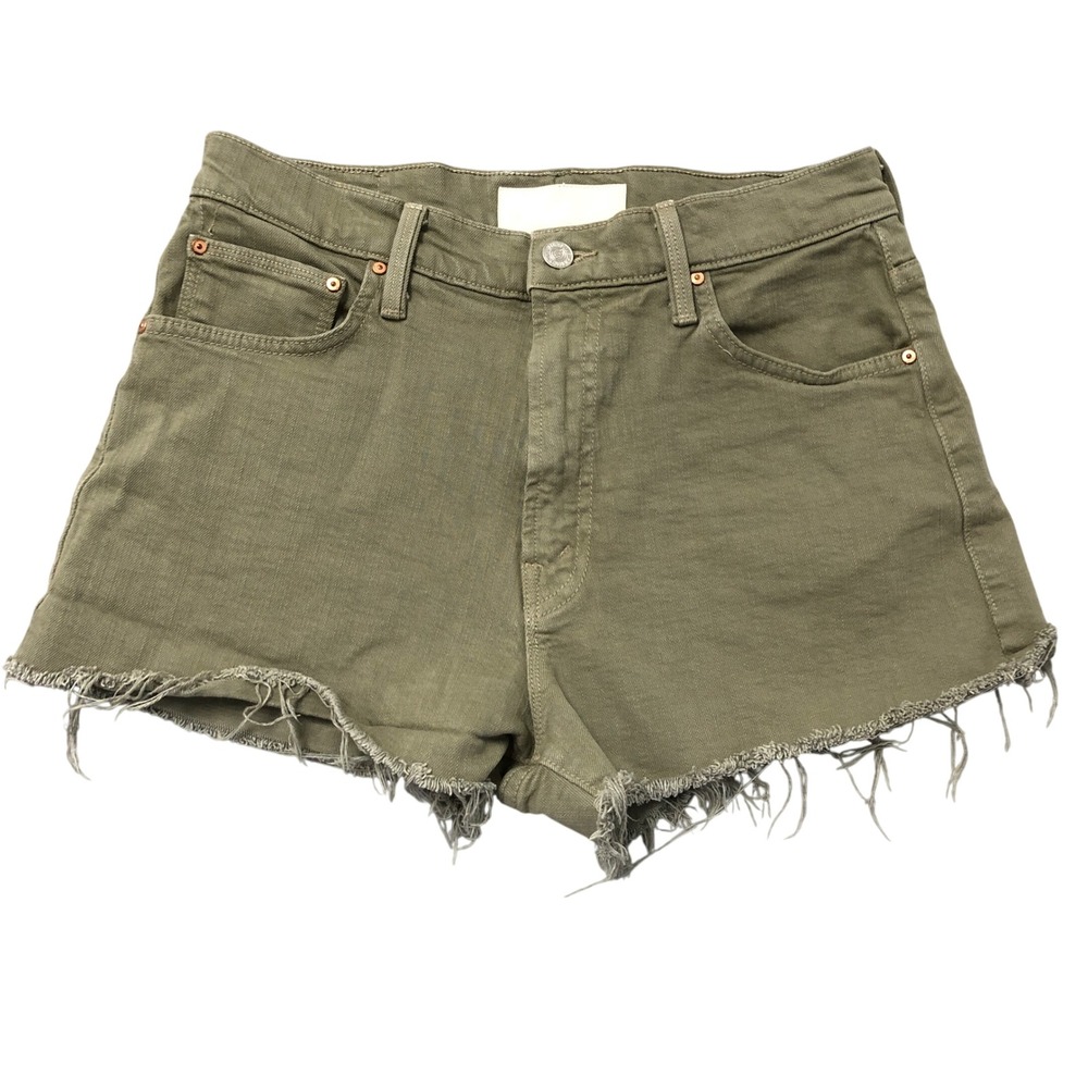 MOTHER Olive Green Distressed Denim Jean Shorts